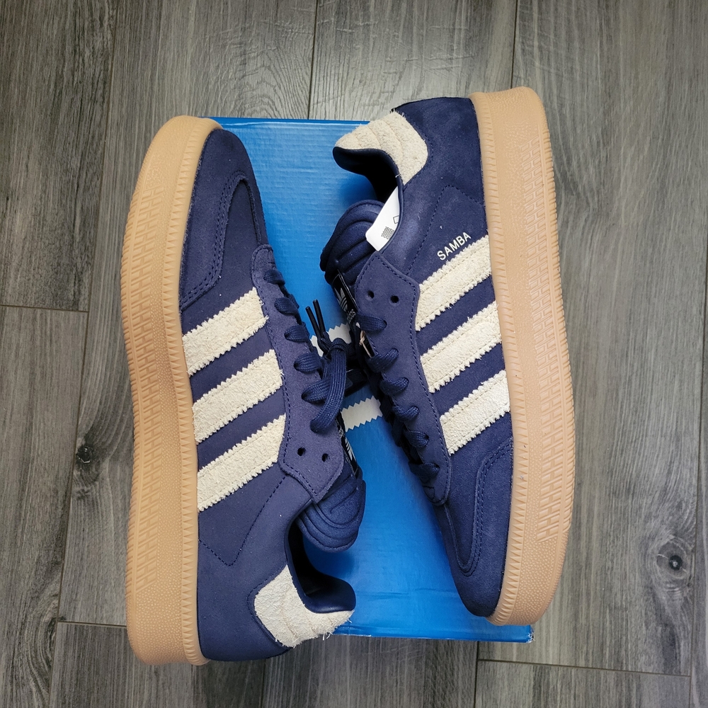 adidas Samba XLG Suede Sneakers in Navy with Cream Stripes - Picture 3 of 5